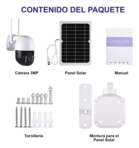 Camara Wifi Solar Cctv Panel Con Baterías Full Hd 3mp Icsee Color Blanco Con Negro
