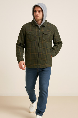 Chamarra Hombre Tipo Camisola A Cuadros Gorro Premium Sakers