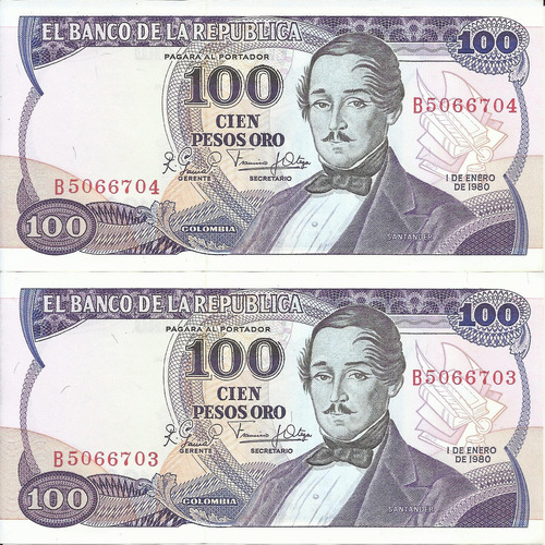 Colombia Dúo  100 Pesos 1 Enero 1980 Letra B