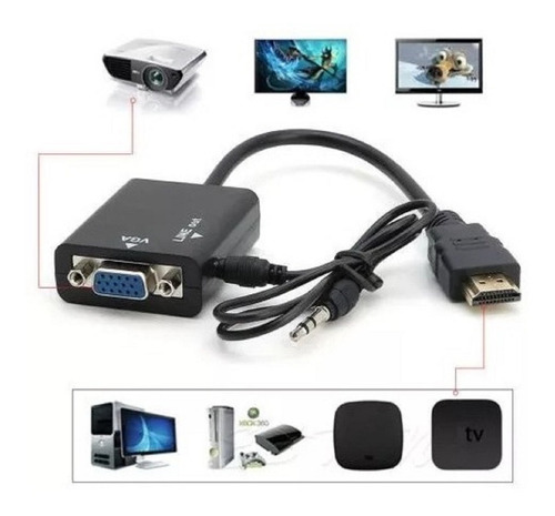 Conversor Vga A Hdmi Con Audio Adaptador Cable Tv Hd 1080p