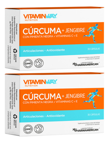 Vitamin Way X2 Cajas Cúrcuma Jengibre Articulaciones X30 3c