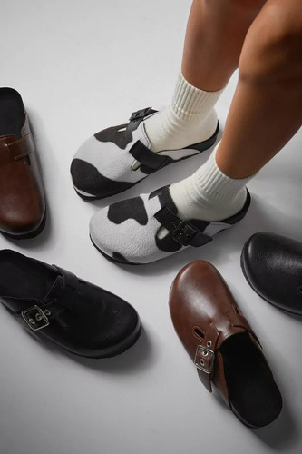 Zapatos Zuecos Birk Bajos Blanco Y Negro Vaquita De Piel