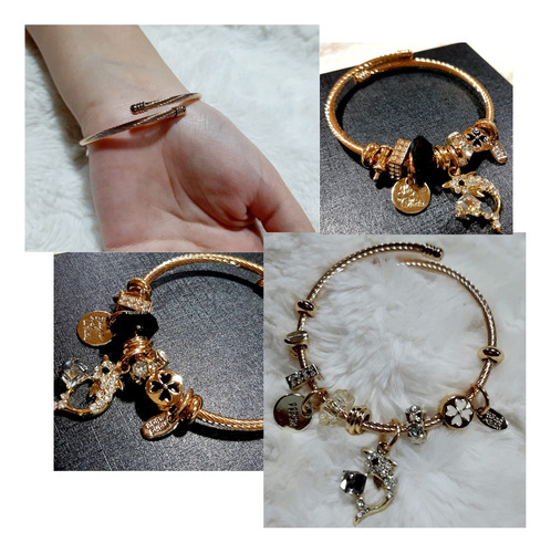 Pulsera Ajustable Con Dijes De Platino Joyería Mujer