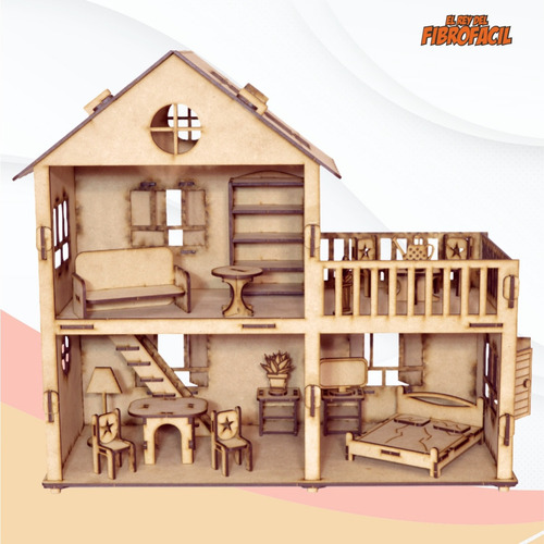 Imagen 7 de 10 de Casita De Muñecas Madera Fibrofácil + 30 Muebles + Regalos