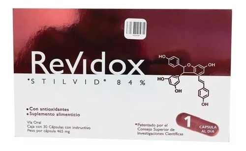 Caixa de 84% do suplemento Revidox com 30 cápsulas de sabor sem sabor