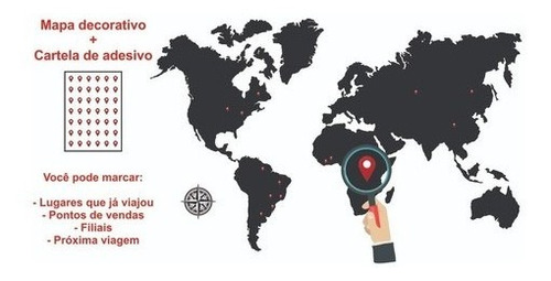 Imagem 5 de 7 de Quadro Decorativo Mapa Múndi Mdf Preto + Cartela Adesiva