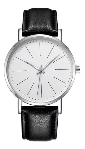 Reloj Hombre Formal Correa Negra Carátula Blanca Analógico