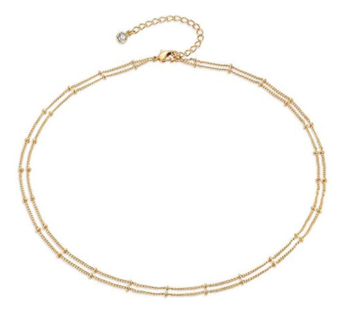 Collar De Gargantilla De Cadena Lisa De Satelite Capas Oro Gold
