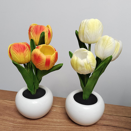 Luz De Noche Flores Artificiales Luz Led Tulipanes Amarillos