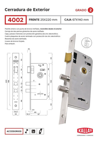 Imagen 2 de 5 de Cerradura Kallay 4002 Herrero Seguridad Casa