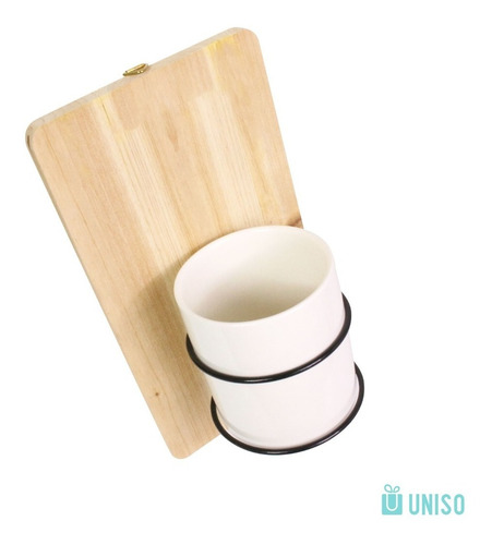 Imagem 3 de 4 de Vaso Cerâmica Com Suporte P/ Parede Preto