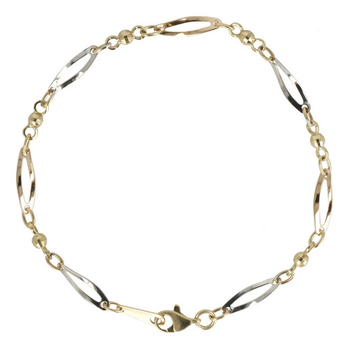 Pulsera Tricolor De Rombos, Oro 14k, 2.9 Gramos Amarillo