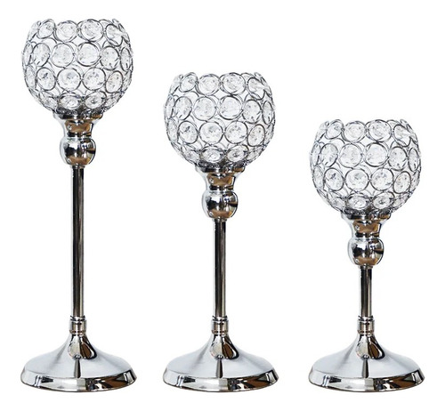 Set X 3 Candelabro Decorativo En Metal Y Cristal