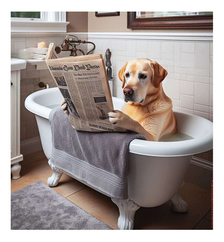 Vinilo 60x60cm Labrador Leyendo El Diario En El Baño