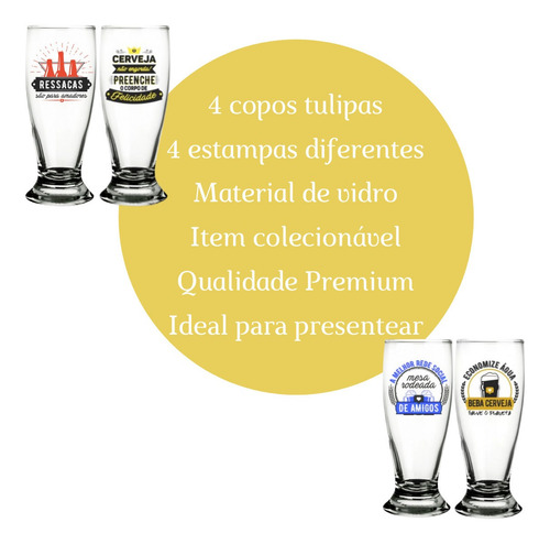 Copos Cerveja Chopp 300ml Personalizado Tulipa Munich Kit 4