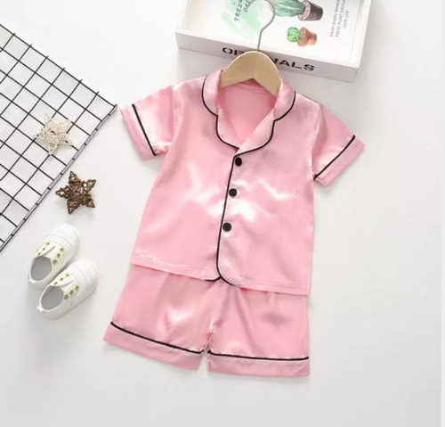 Pijama De Cetim Infantil Camisa E Short Luxo Menina Menino