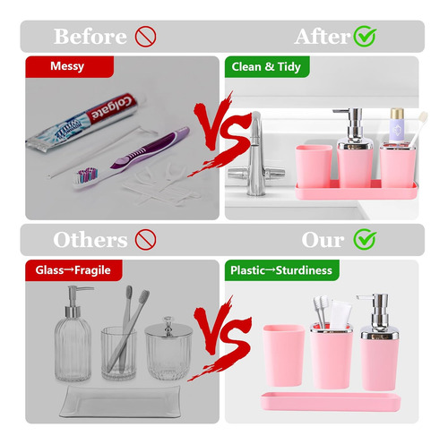 Juego De Accesorios De Baño Rosa De 9 Piezas, Juego De Baño