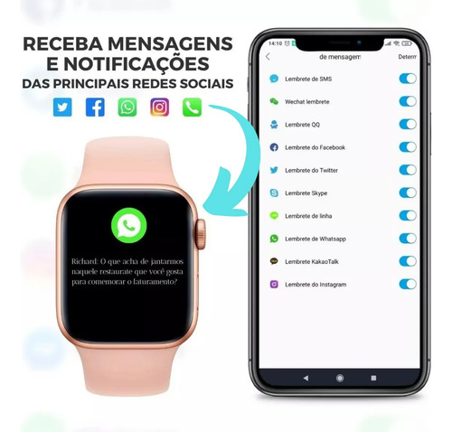 Relógio Smartwatch S10 Pro Microwear Rosê Chatgpt Amoled