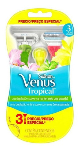 Rastrillos Desechables Gillette Venus Tropical Dama 3 Pzs