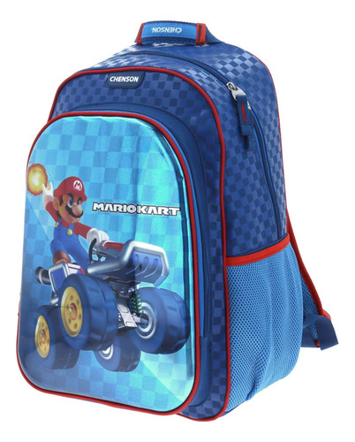 Mochila Escolar Grande Primaria Chenson Mario Bros Kart Mb65719-9 Coleccion Markt Color Azul