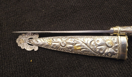 Antiguo Cuchillo Verijero Ju-ca Mango, Vaina En Alpaca Y Oro