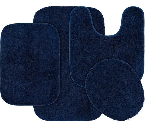 Juego De 4 Alfombras De Baño Lavables Azul Marino