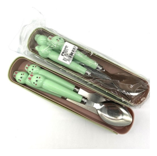 Set De Cubiertos Cuchillo Cuchara Tenedor Con Diseño Verde