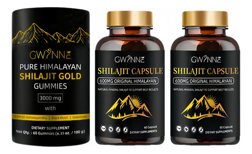 Gwynne Shilajit Gummies Puro Del Himalaya 85 Micronutrientes 60 Gummies + Charaji Cápsulas 60unidades 2pcs