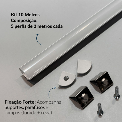 Kit 10 metros Perfil Led Barra Sobrepor One Side Canto Alumínio 5x2m 18x13mm Branco Cod: ALUT285614-5 Alut By Avant