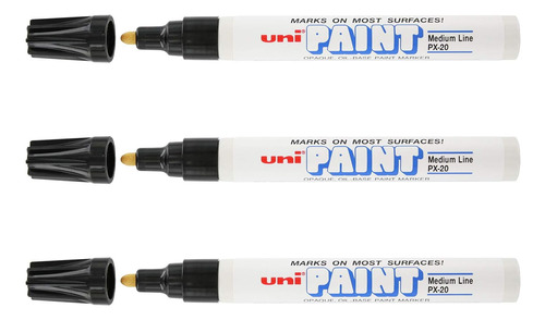 Marcador Uni-paint Punto Medio Negro Paquete 3 Px 20 Marcas