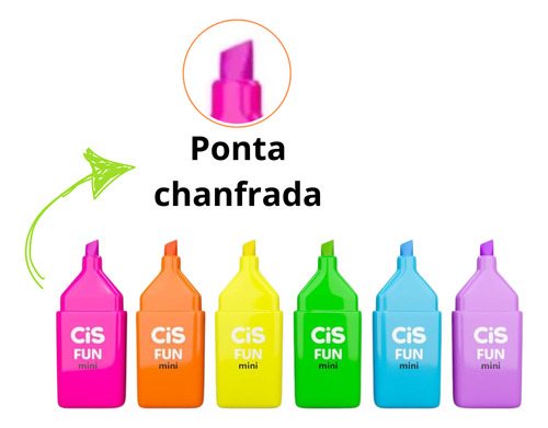 Marca Texto Cis Fun Neon Mini Com 06 Unidades