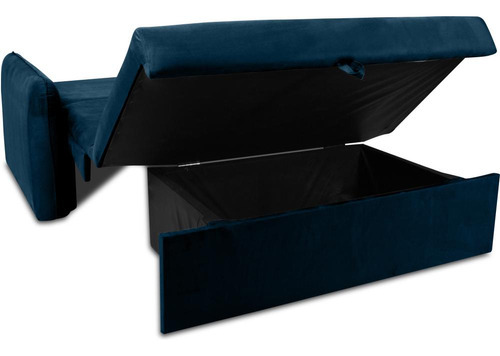 Sofá Cama Para Sala De Estar Zaia Com Baú Veludo Matrix Cor Azul