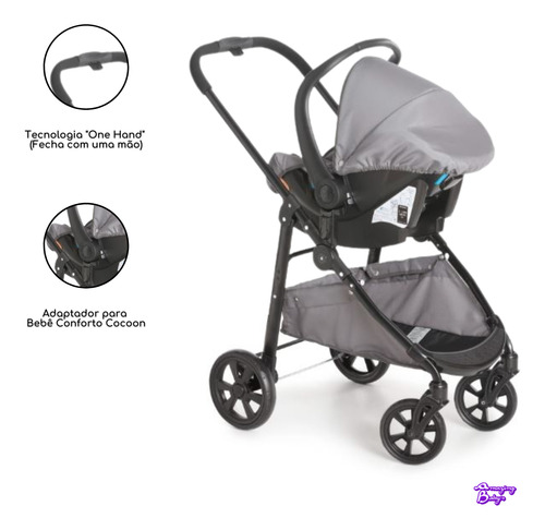 Carrinho De Passeio Bebê Reversível Galzerano Olympus Cinza Cor Do Chassi Preto