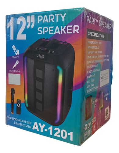 Parlante Party Speaker Ay-1201 Luz Led Con Microfono Karaoke Color Negro 2