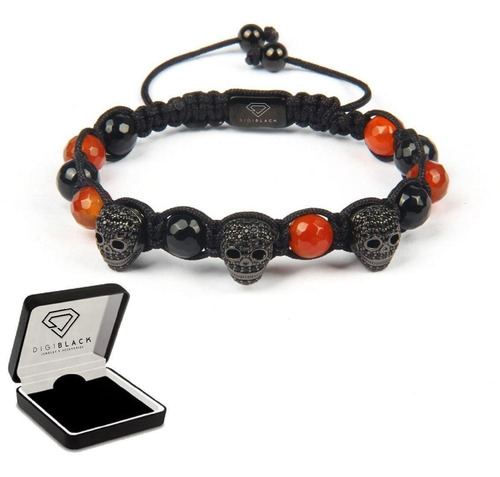 Pulsera Para Hombre Tri-cráneo Calavera Black Diámetro 6 "