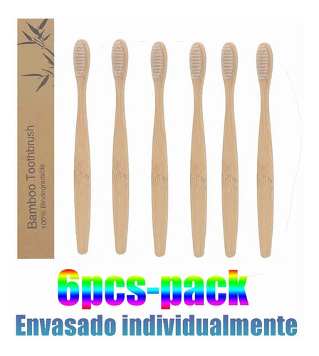 6 De Cepillos De Dientes De Bambú Biodegradables Blanco