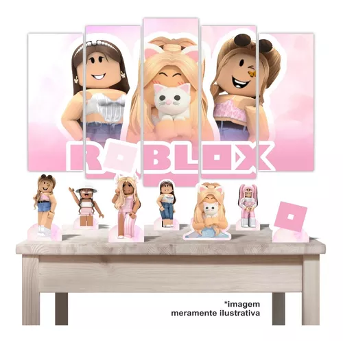 Kit Festa Roblox Menina Rosa 5 Quadrinhos + 8 Totens Mdf