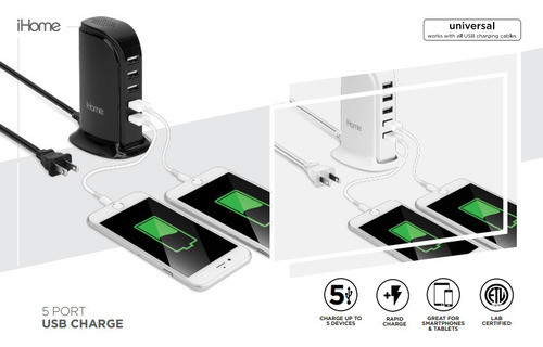 Cargador Multipuertos Usb Para Escritorio Ihome Ih-ct720b