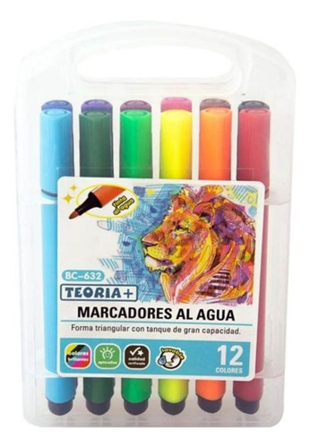 Marcador Teoria Estuche X 12 Colores Lavable Punta Redonda 