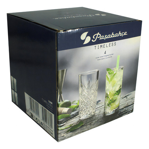 4 Copos Vidro Long Drink Decorado Cocktail Timeless 300ml Cor Vidro Transparente Timeless