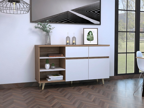 Bife En Madera Alina Color Miel Blanco Elegante Bmb 3339
