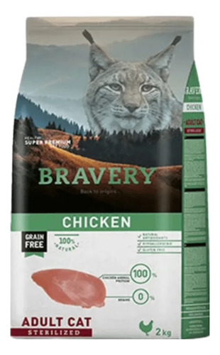 Bravery® Gatos Adultos Esterilizados Pollo 2kg