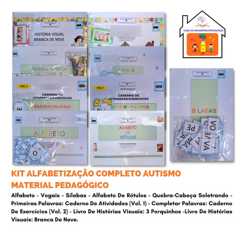 Kit Alfabetização Completo Autismo Material Pedagógico