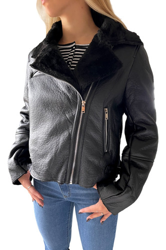 Campera Gamulan Ecocuero Forrada Corderito Abrigo Mujer.