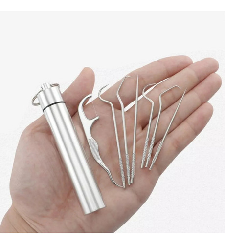 Kit 7 Pz Limpieza Dental Portátil Palillos Acero Reusables F