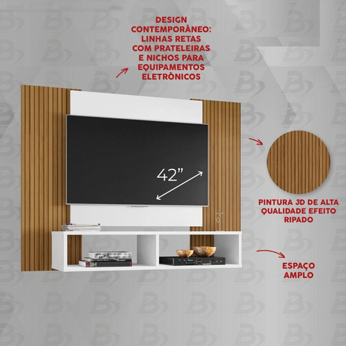 Painel para TV até 42 Polegadas com Nichos Multimóveis CR45289 Branco/Ripado