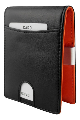 Cartera Hombre Plegable Protección Rfid Bloquean Robo Infor Color Naranja/negro