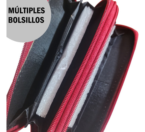 Billetera Cartera De Cuero Sintético Con Doble Cierre Dorado