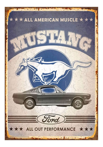 1 Cartel Metalico Auto Mustang All American Muscle 28x40 Cms