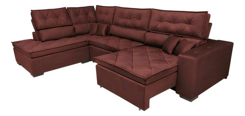Sofa De Canto Retrátil,reclinável Cama Inbox Platinum Vinho Cor Bordô Desenho Do Tecido Liso